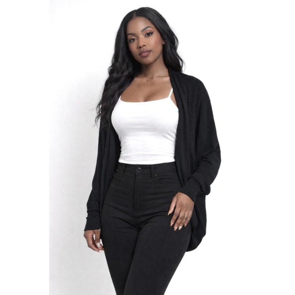 Ann Taylor Loft Black Silk Blend Cocoon Cardigan Open Front XS/S 256828
